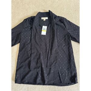 NWT Michael Michael Kors Dark Academia Polka Dot Bow Tie Top Sz M